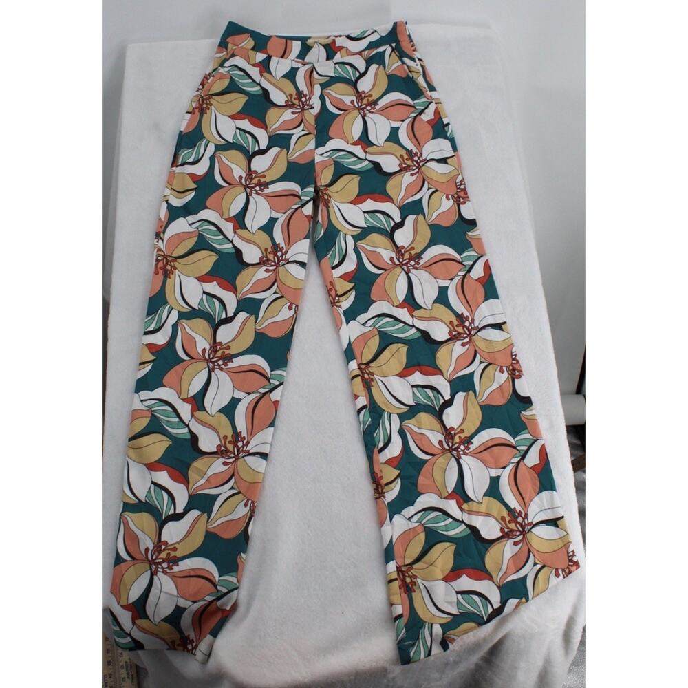 Molly Bracken Par La Collection Floral Wide Leg Side Zip Pants Size Medium